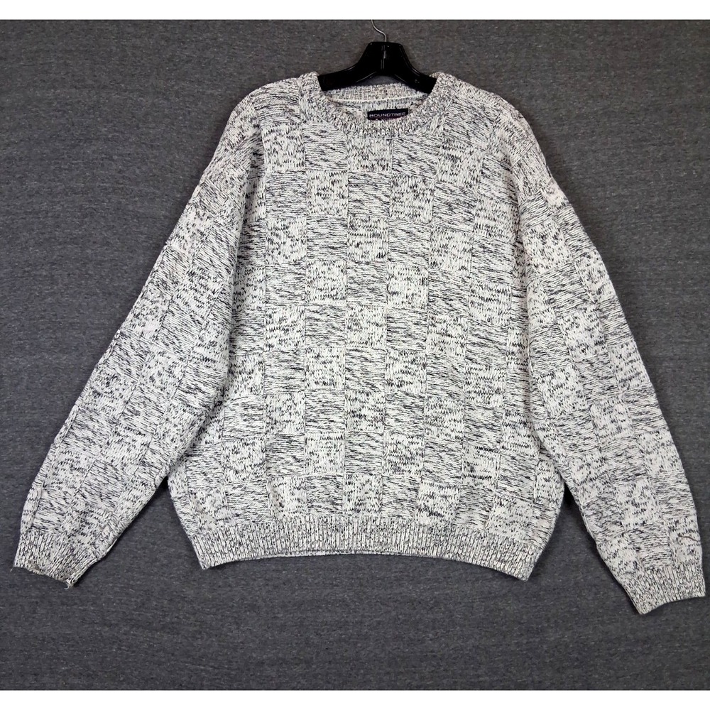 Roundtree Yorke Men Sweater XL Gray Heathered Patchwork Basket Knit Academia Dad